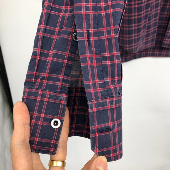 Gucci Men's Burgundy Plaid Checkered Long Sleeve Button Up Cotton Shirt size 17 - Picture 9 of 14